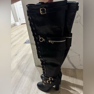 JustFab Black Lace Up Boots